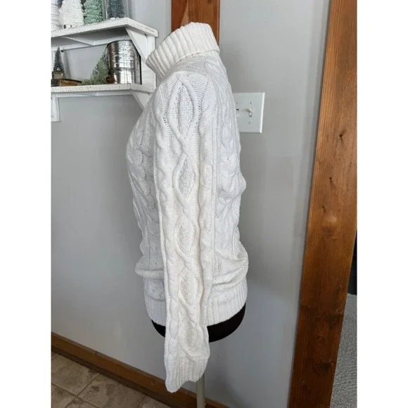 Abercrombie & Fitch Womens Cream Cable Knit Turtleneck Sweater XS White Cotton - Picture 3 of 9